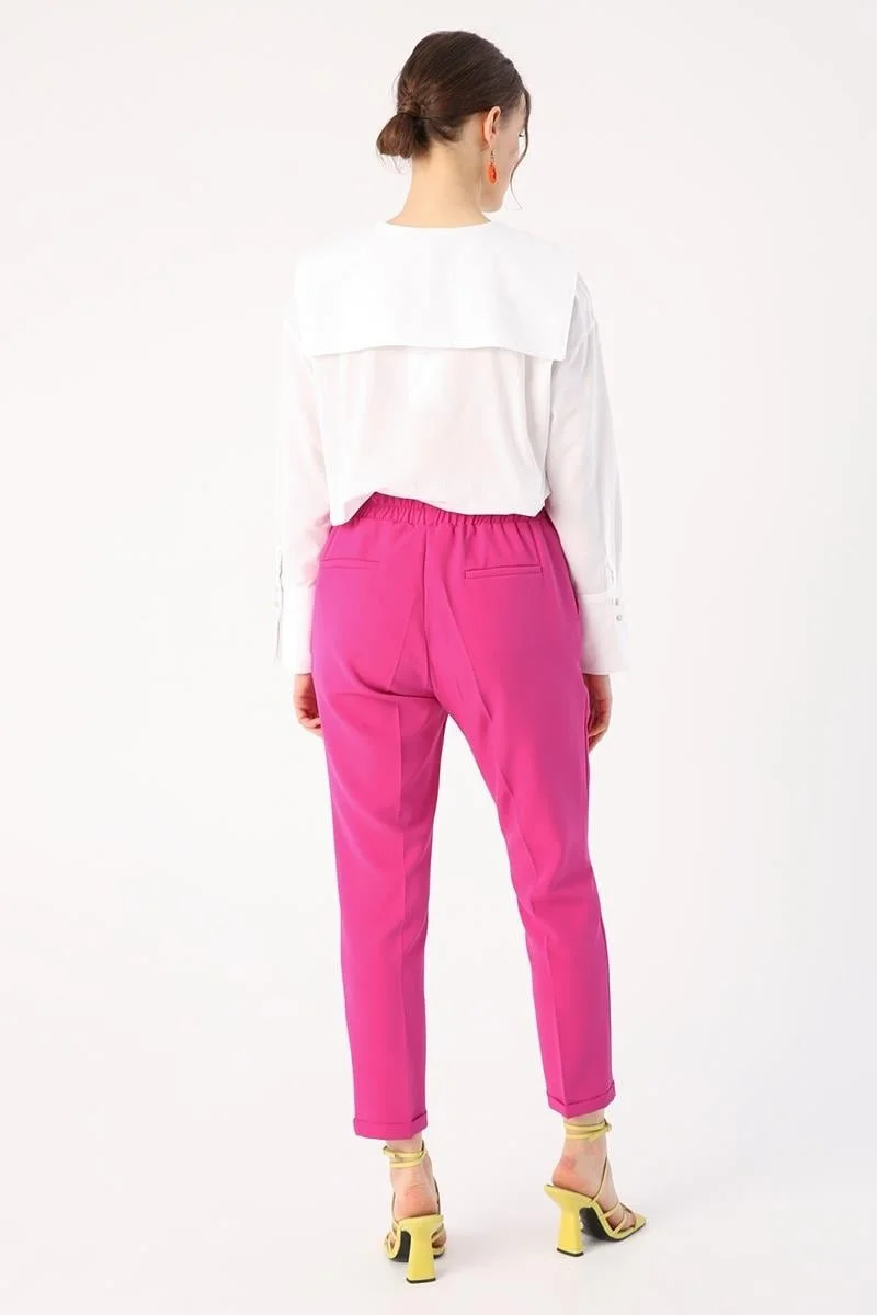 Allday Fuchsia-Elastic Waist Carrot Trousers
