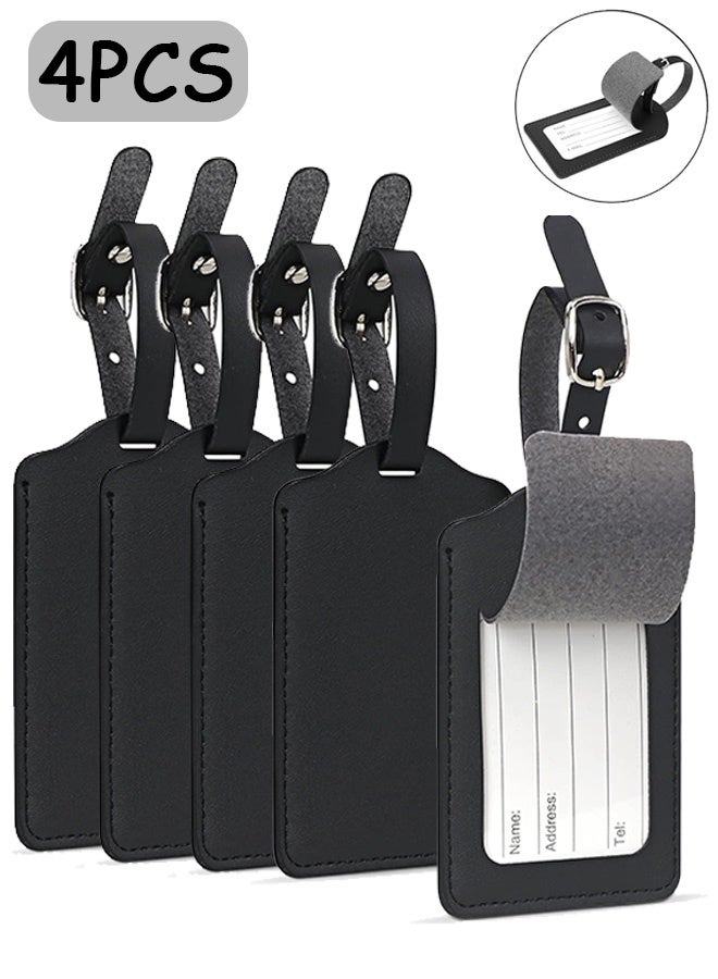Quantum 4 PCS Luggage Tag, Premium PU Leather Adjustable Strap Luggage Tag, Durable Handcrafted Travel Accessories (Black) - Image 1