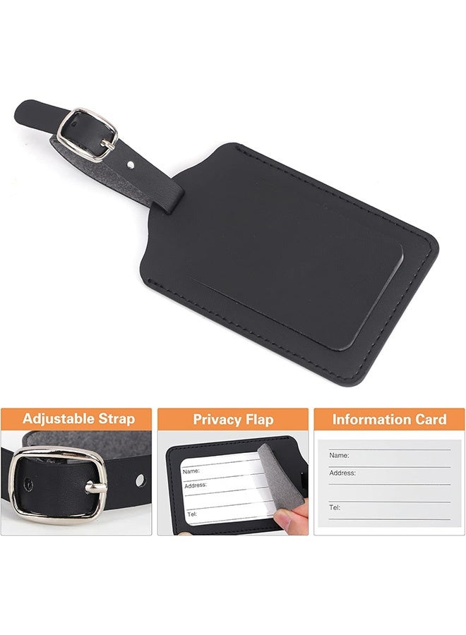 Quantum 4 PCS Luggage Tag, Premium PU Leather Adjustable Strap Luggage Tag, Durable Handcrafted Travel Accessories (Black) - Image 3