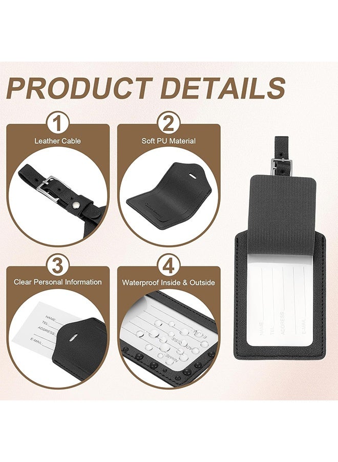 Quantum 4 PCS Luggage Tag, Premium PU Leather Adjustable Strap Luggage Tag, Durable Handcrafted Travel Accessories (Black) - Image 4