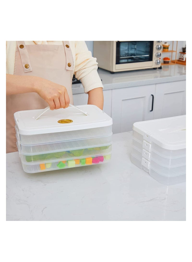 KASTWAVE 4-Layer Dumpling Storage Box, Stackable Food Storage Containers with Lids, for Freezer Food Container Refrigerator Dumpling Fruit VegetableTray (White)  - Image 3