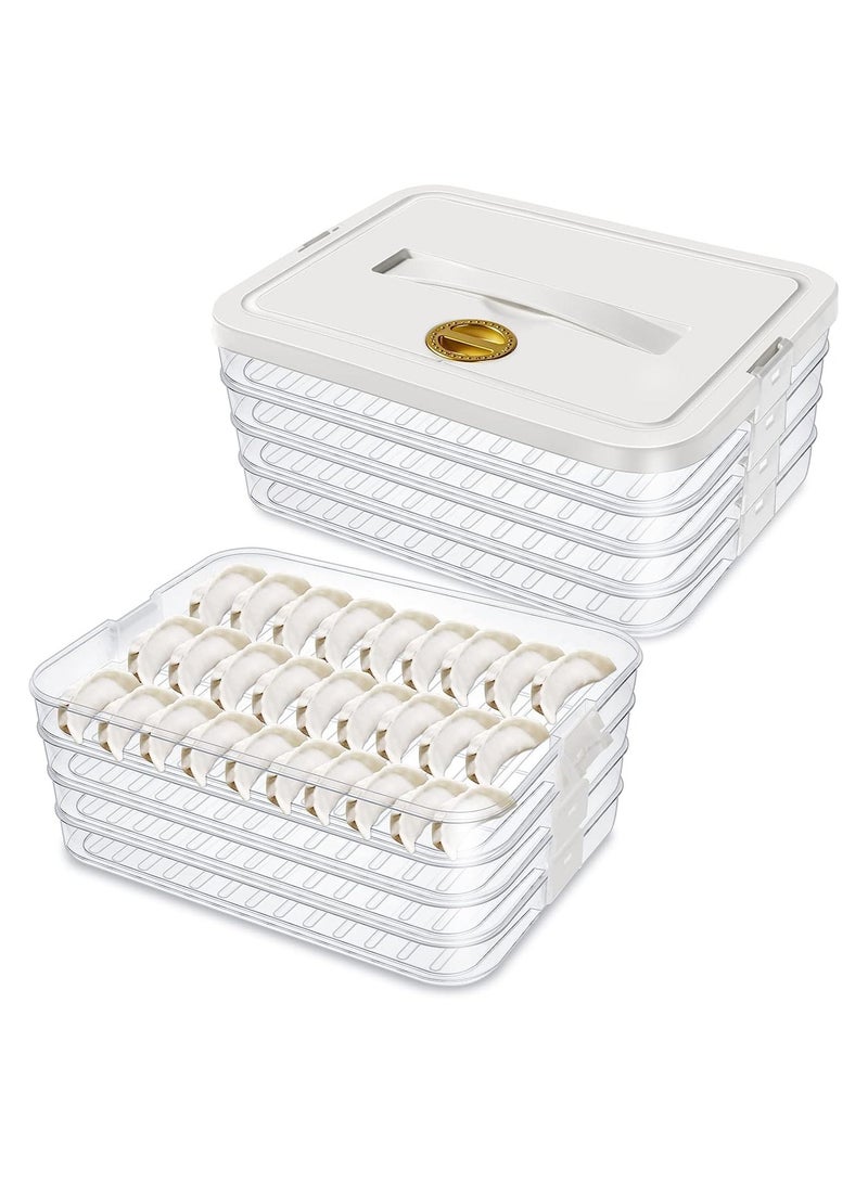 KASTWAVE 4-Layer Dumpling Storage Box, Stackable Food Storage Containers with Lids, for Freezer Food Container Refrigerator Dumpling Fruit VegetableTray (White)  - Image 1