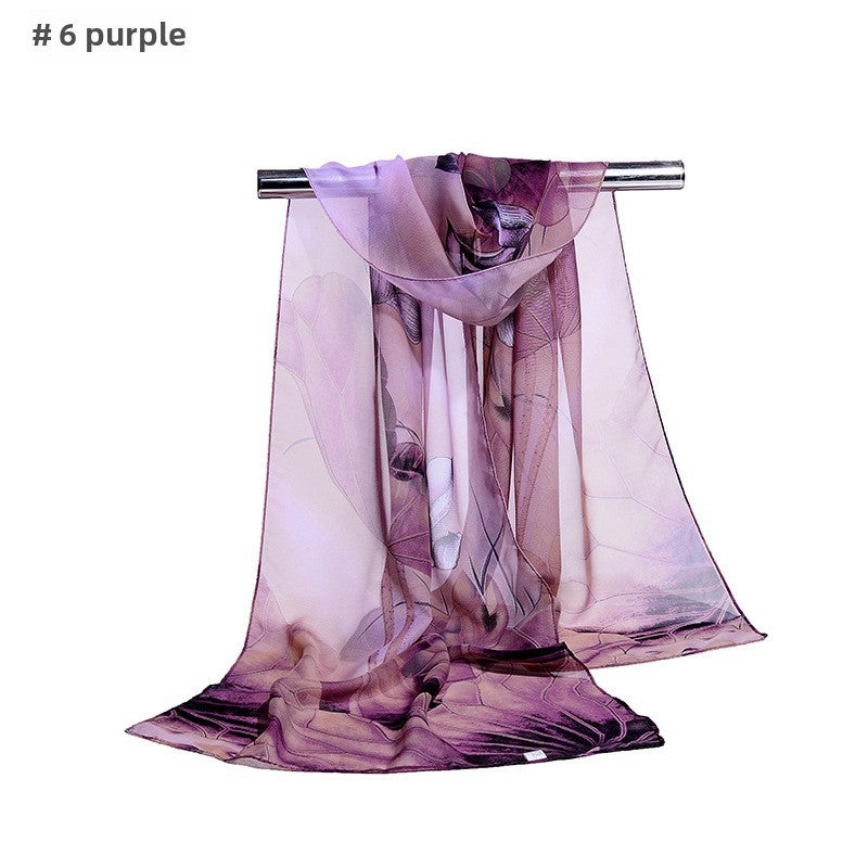 Lotus Chiffon Scarf Shawl Women Summer Print 6# Purple  - Image 1