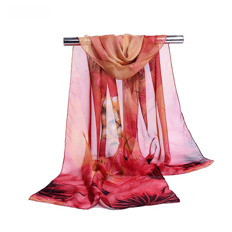 Lotus Chiffon Scarf Shawl Women Summer Print 6# Purple  - Image 3