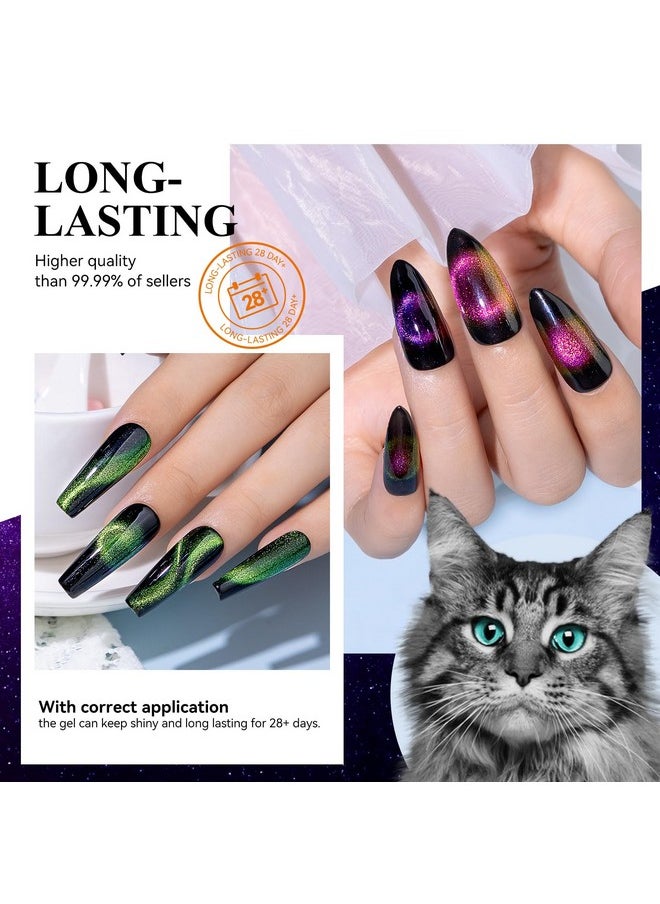 MIZHSE - 9D Cat Eye Gel Nail Polish Magnetic Cat Eye Gel Polish Set 10Ml*6 With 2 Magnets Classic Colors Chameleon Magic Galaxy Effect Soak Off Nail Art Sparkle Stunning Gel Polish Gift For Women - Image 1