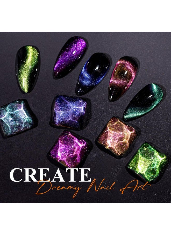 MIZHSE - 9D Cat Eye Gel Nail Polish Magnetic Cat Eye Gel Polish Set 10Ml*6 With 2 Magnets Classic Colors Chameleon Magic Galaxy Effect Soak Off Nail Art Sparkle Stunning Gel Polish Gift For Women - Image 1