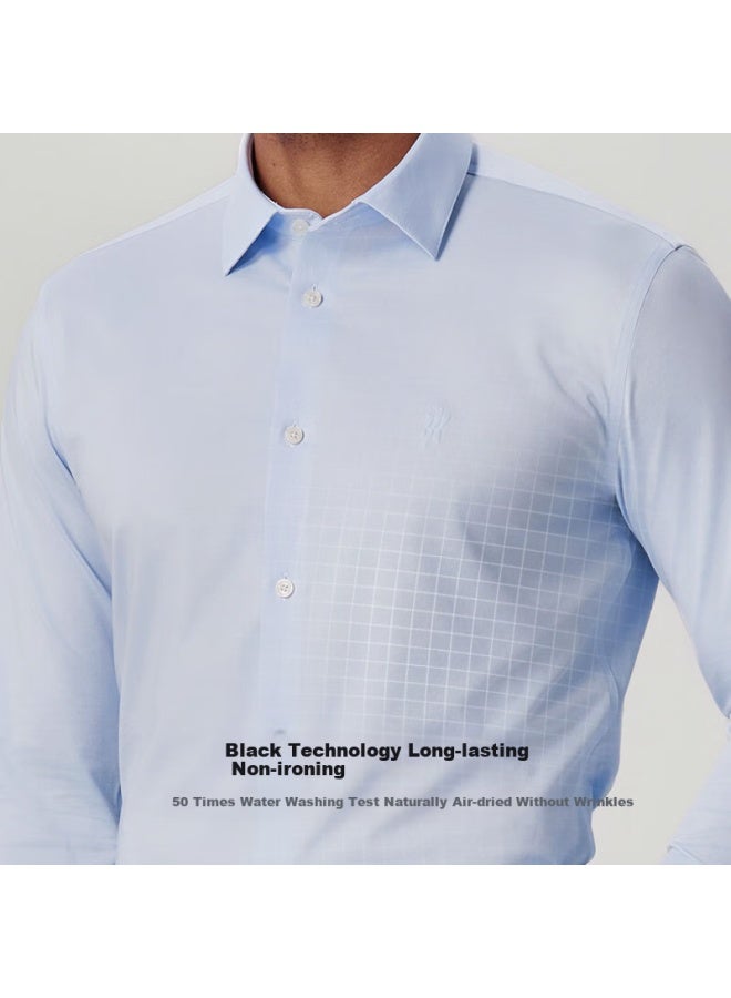 Ouding First Class High Elastic Shirt Men's Ice Oxygen Blue Wrinkle-free Anti-wrinkle High-end New Shirt Ice Oxygen Blue Solid Color 41 - Image 3