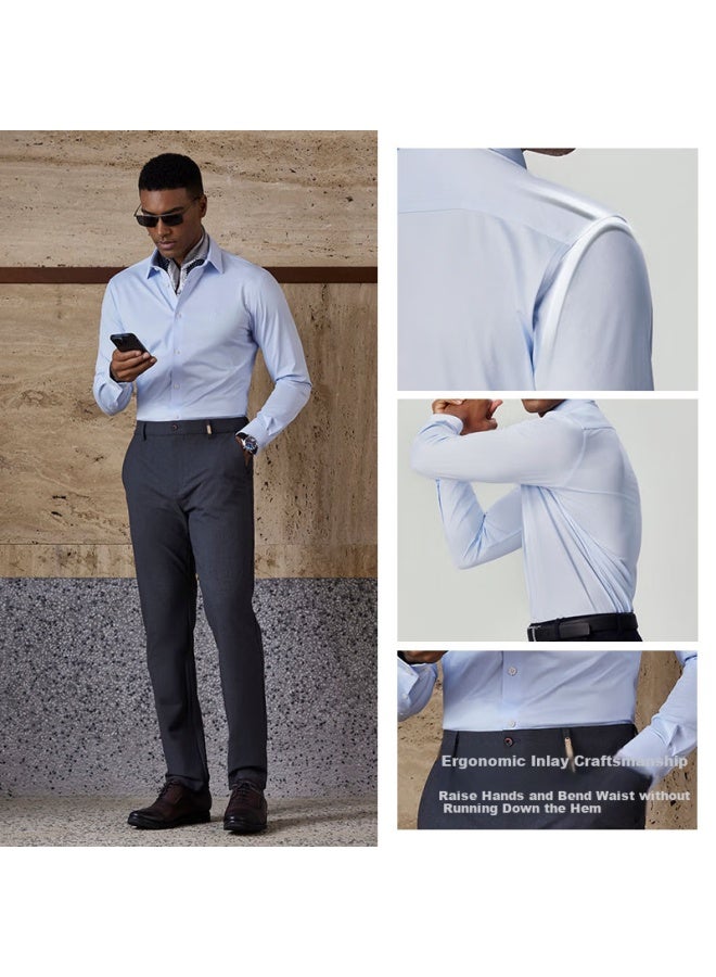 Ouding First Class High Elastic Shirt Men's Ice Oxygen Blue Wrinkle-free Anti-wrinkle High-end New Shirt Ice Oxygen Blue Solid Color 41 - Image 5