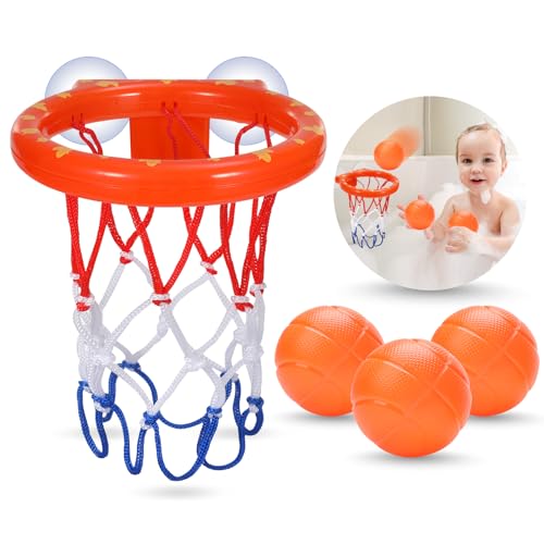 KSABVAIA Bath Toys Bathtub Basketball Hoop for Kids Toddlers Bath Toys Shower Toys for Kids Ages 48Suction Cup Basketball Hoop 3 No Hole Balls Set for Boys Girls - Image 1