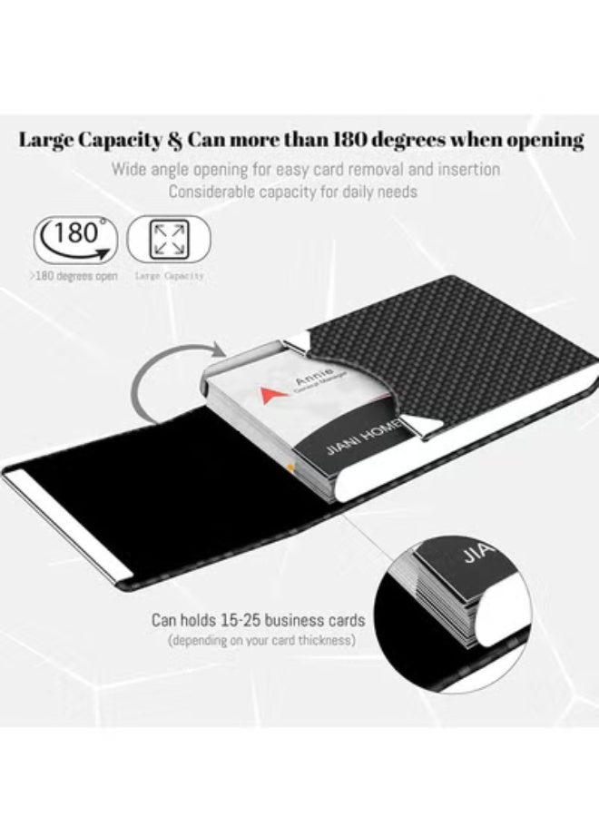 MaxGear Business Card Holder, PU Leather Business Card Case Pocket Card Holders for Men or Women, Metal Slim Name Card Holder RFID Blocking Business Card Carrier with Magnetic Closure, Black Carbon - Image 5