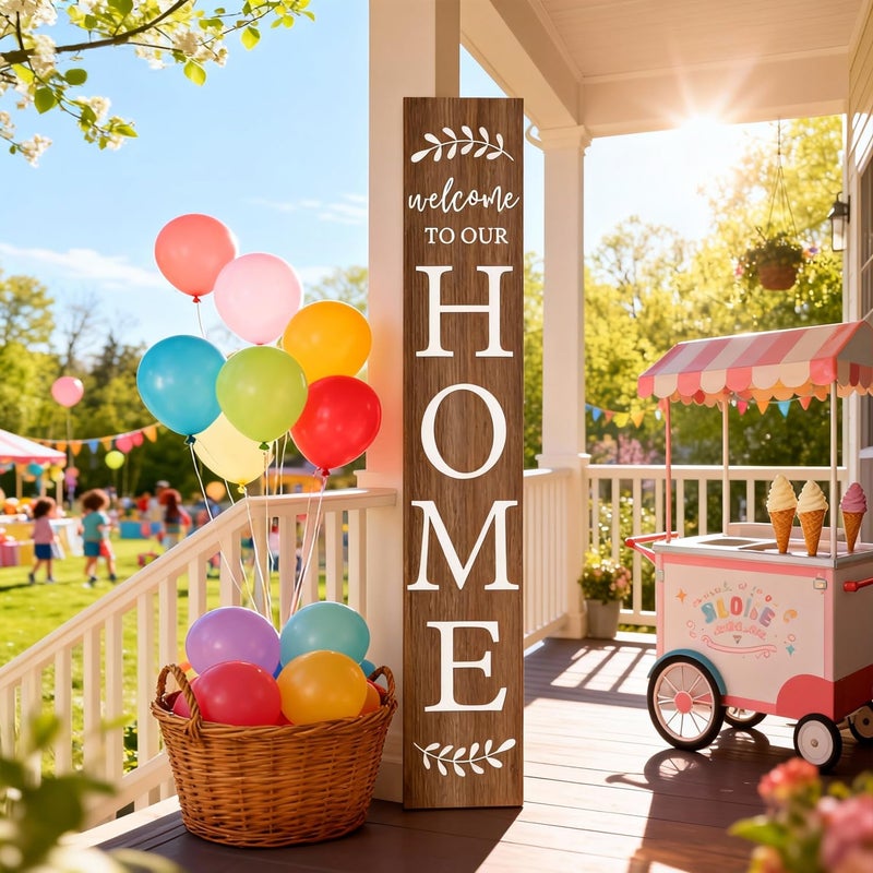 Cpcdaosk Welcome Sign for Front Porch, 47" Large Wooden Welcome to Our Home Sign Door Hanging Standing Plaque, Farmhouse Vertical Outdoor Porch Decorations for Yard Patio Entrance (Natural) - Image 5