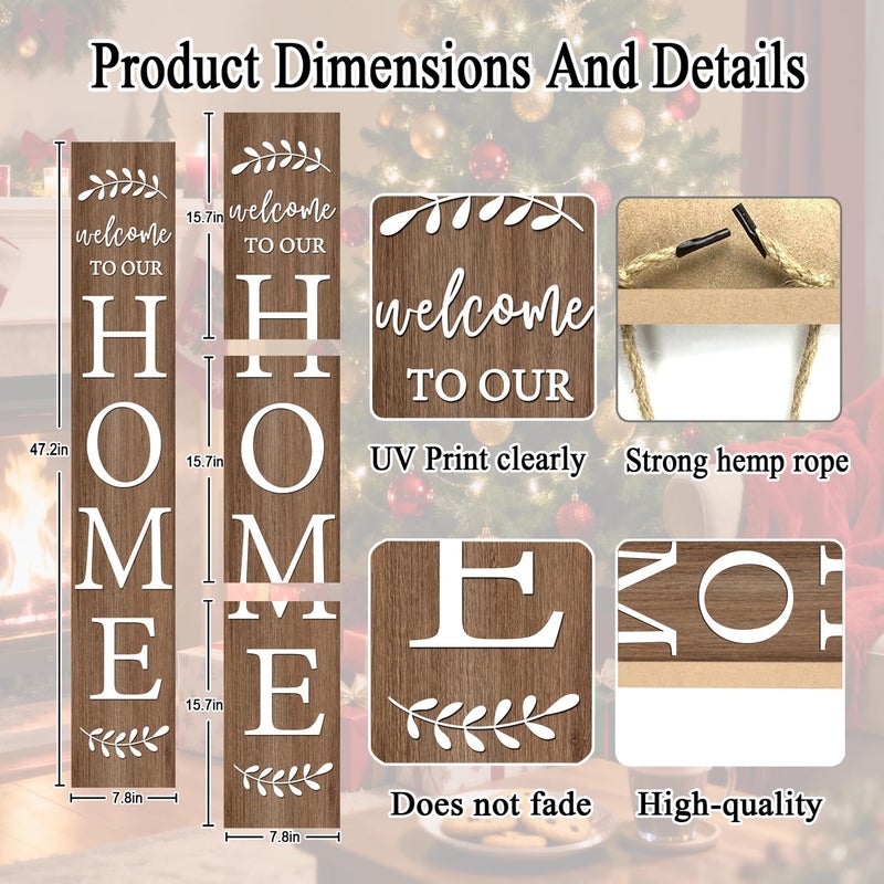 Cpcdaosk Welcome Sign for Front Porch, 47" Large Wooden Welcome to Our Home Sign Door Hanging Standing Plaque, Farmhouse Vertical Outdoor Porch Decorations for Yard Patio Entrance (Natural) - Image 4