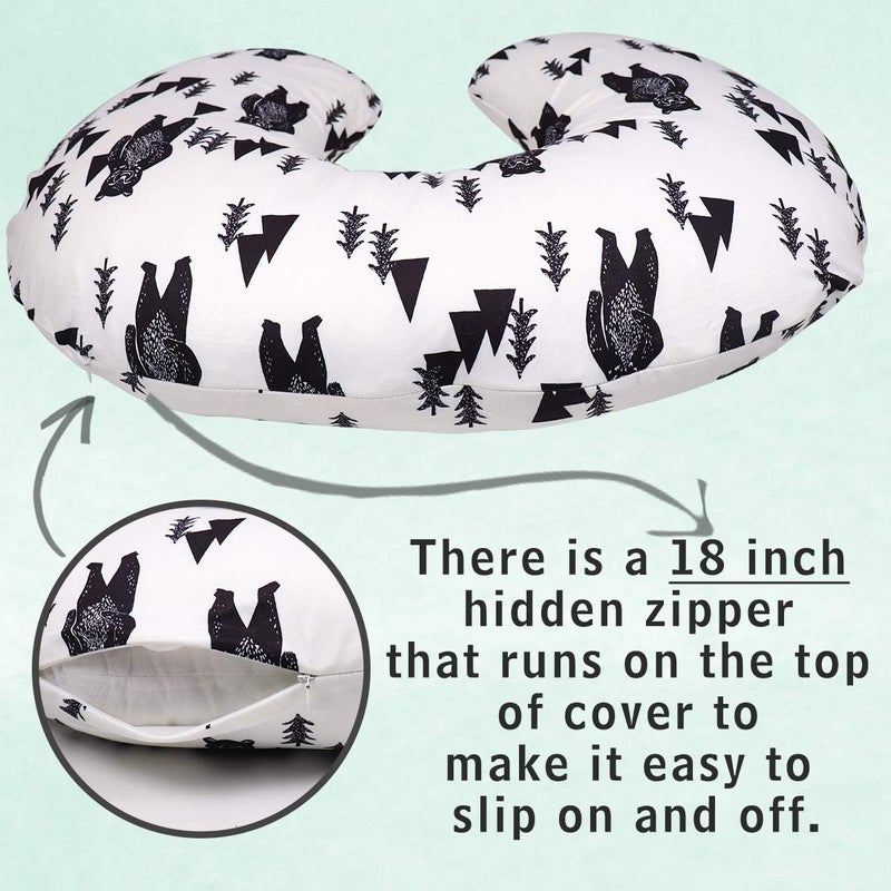 TANOFAR Bear Nursing Pillow Cover, Breastfeeding Pillow Slipcover for Baby Boys & Girls, Nursing Pillow Case for Newborn, Soft Fabric Fits Snug On Infant, Washable & Breathable, Black & White Animal - Image 3