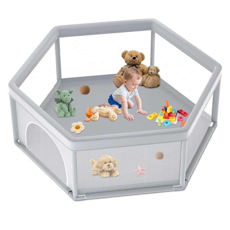 Jaobeem 65Ã—65 Inch Hexagonal Baby Playpen, Playpen for Babies and Toddlers, Baby Play Pen Pin Indoor Outdoor Play Fence - Image 1