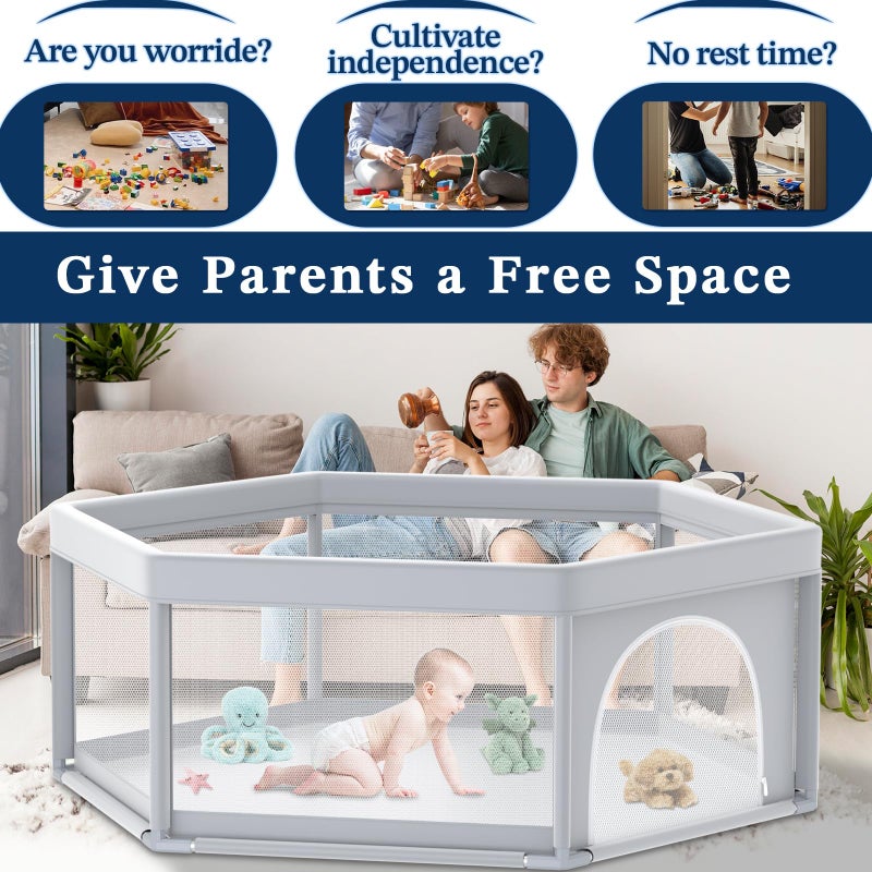 Jaobeem 65Ã—65 Inch Hexagonal Baby Playpen, Playpen for Babies and Toddlers, Baby Play Pen Pin Indoor Outdoor Play Fence - Image 2