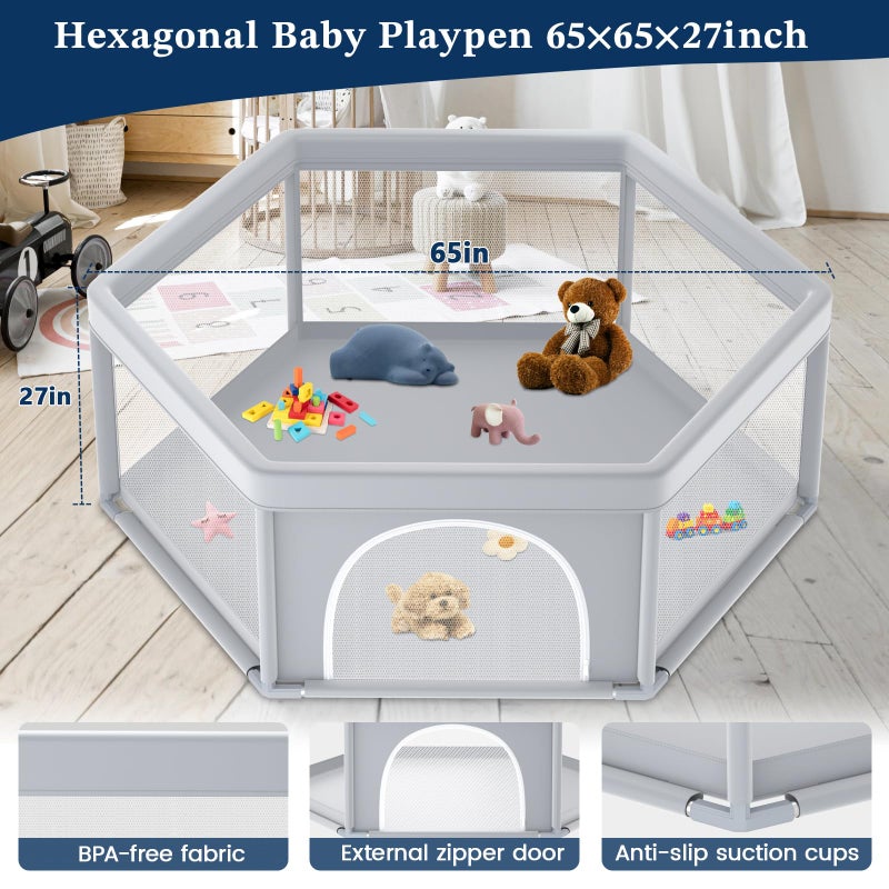 Jaobeem 65Ã—65 Inch Hexagonal Baby Playpen, Playpen for Babies and Toddlers, Baby Play Pen Pin Indoor Outdoor Play Fence - Image 5