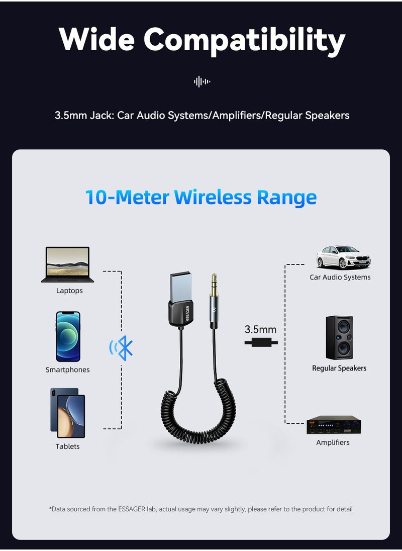 محول بلوتوث Aux للسيارة، جهاز استقبال بلوتوث 5.0 لإلغاء الضوضاء من Essager، محول صوت USB إلى مقبس 3.5 مم للموسيقى بدون فقدان مع ميكروفون مدمج لمجموعات السيارة/ستيريو المنزل/مكبر صوت للمكالمات بدون استخدام اليدين - pzsku/ZFB2C5253F1726CD8661CZ/45/1741661783/624db2d3-53fa-456c-a932-94594f1dcf5a