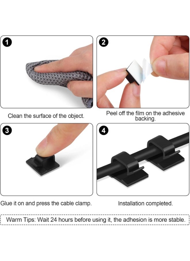 Halamine 60-Piece Adhesive Cable Clips, Plastic Cable Cord Organizers Cable Storage Management Clip for Home Office - Black, White  - Image 5