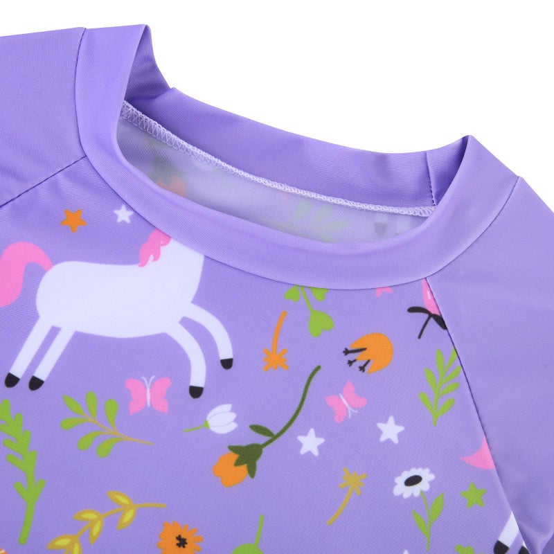 swimsobo Girl Unicorn Rash Guard Swimsuit for Kids Size 5-6 Years Purple Tankini Sets Sun Protect Bathing Suit 3 Pieces Long Sleeve Child Swimwear - Image 5