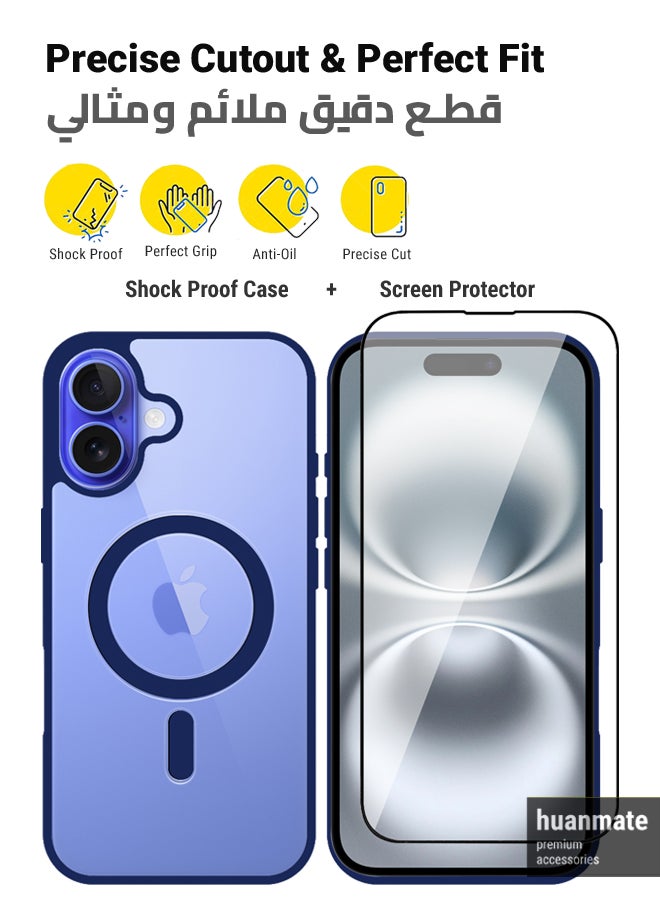 huanmate - 2 in 1 Apple iPhone 16 Plus Magsafe Protection Pack - Ultra Clear Shockproof Case & Edge-to-Edge Screen Protector, 360 Degree Protection, Back Cover & Screen Protector for Apple iPhone 16 Plus - Image 1
