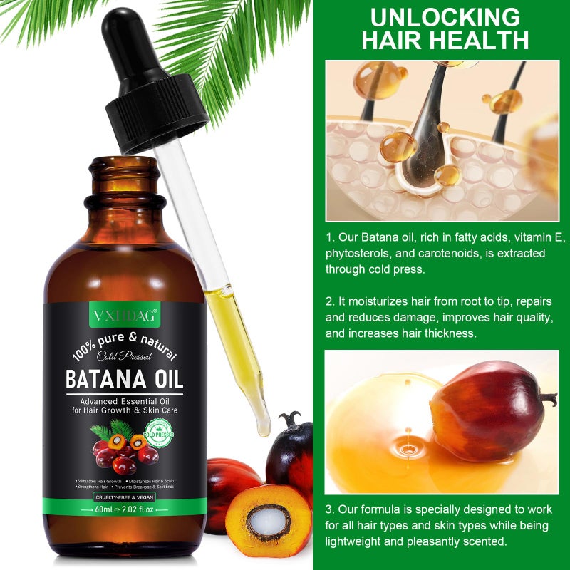 VXHDAG Batana Oil - Pure & Natural Hair Growth Oil from Honduras, Eliminates Split Ends, Enhances Radiance for All Hair & Skin Types, 4.04 fl oz (pack of 2) - Image 4
