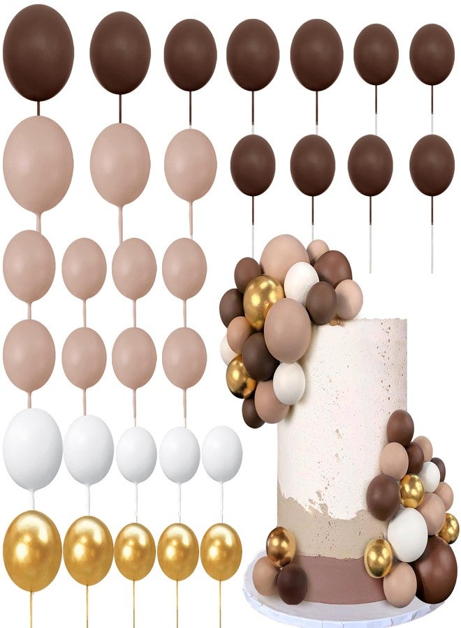 RASSLISA 32 PCS Ball Cake Picks Colorful Ball Shaped Cake Topper Pearl Balls Cupcake Cake Insert Topper for Birthday Party Decoration Supplies Dark Brown Light Brown White Gold - Image 1
