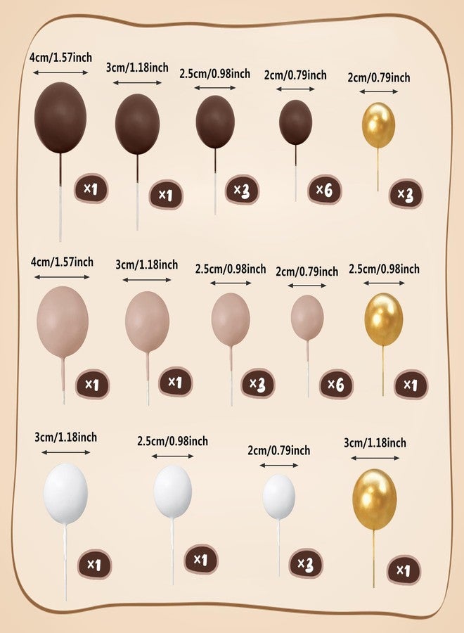 RASSLISA 32 PCS Ball Cake Picks Colorful Ball Shaped Cake Topper Pearl Balls Cupcake Cake Insert Topper for Birthday Party Decoration Supplies Dark Brown Light Brown White Gold - Image 2