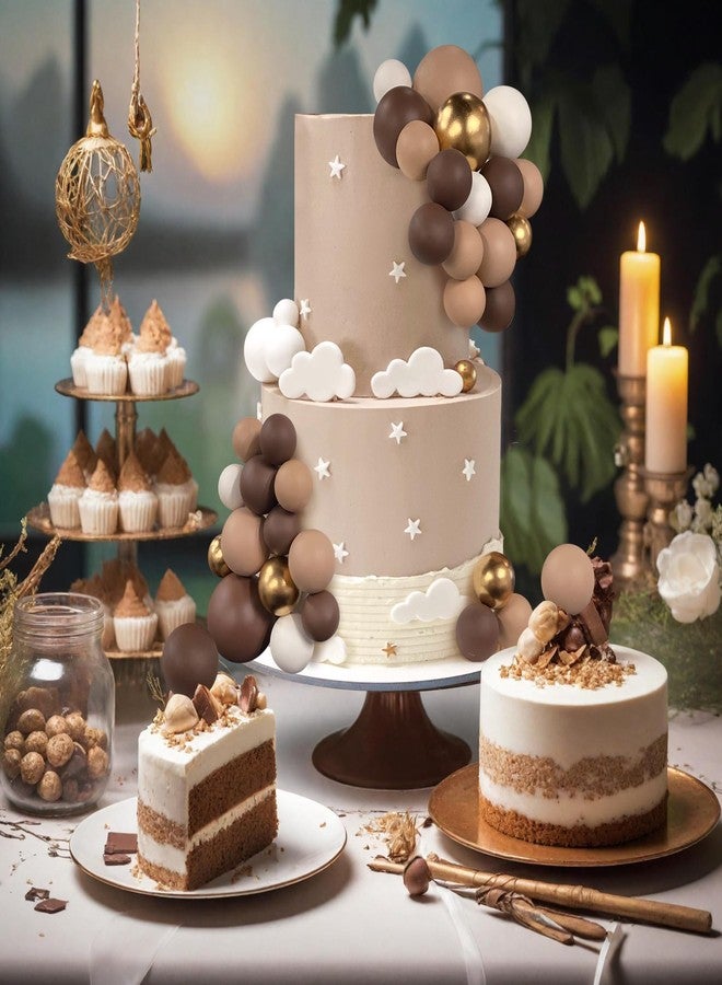 RASSLISA 32 PCS Ball Cake Picks Colorful Ball Shaped Cake Topper Pearl Balls Cupcake Cake Insert Topper for Birthday Party Decoration Supplies Dark Brown Light Brown White Gold - Image 5
