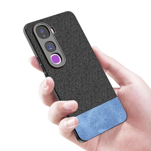 Kapa Soft Fabric & Leather Hybrid Protective Back Cover for Vivo Y400 Pro 5G | Shockproof Slim Hard Anti Slip Back Case (Black,Blue) - Image 5