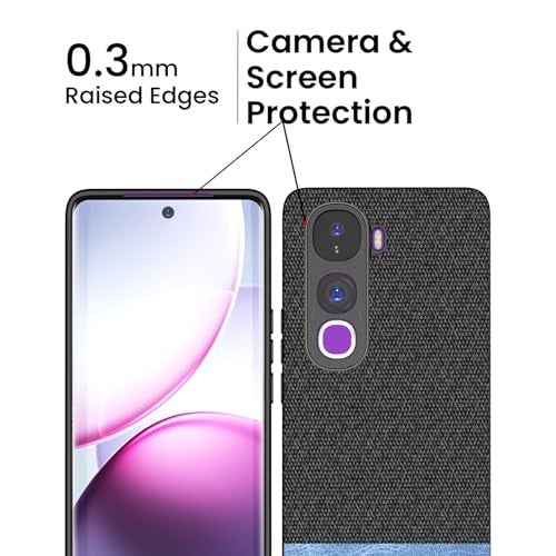 Kapa Soft Fabric & Leather Hybrid Protective Back Cover for Vivo Y400 Pro 5G | Shockproof Slim Hard Anti Slip Back Case (Black,Blue) - Image 3