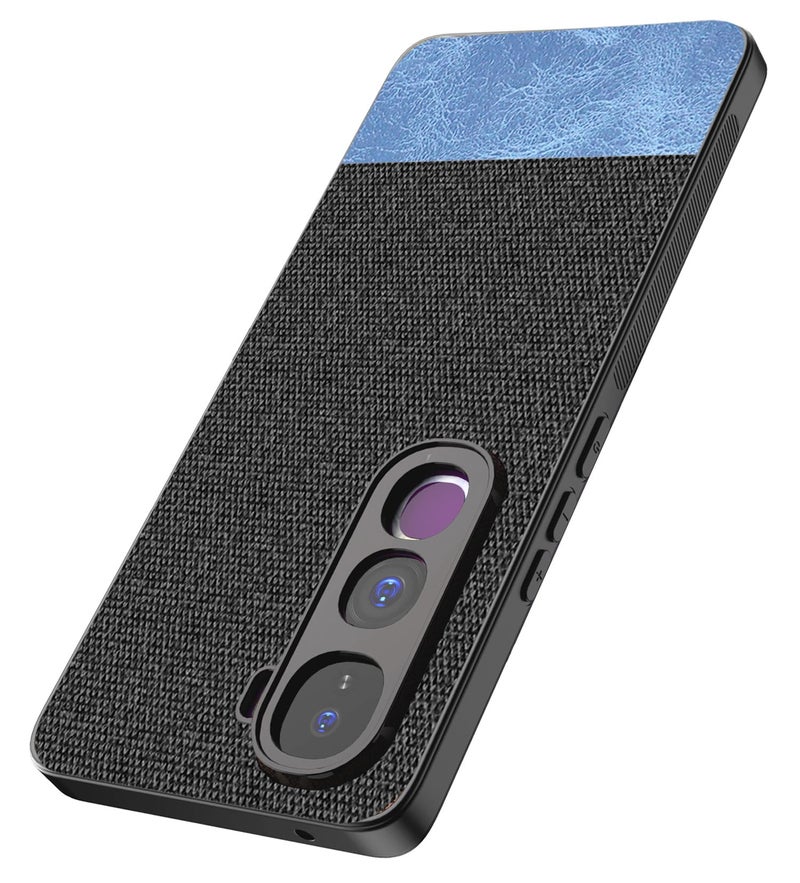Kapa Soft Fabric & Leather Hybrid Protective Back Cover for Vivo Y400 Pro 5G | Shockproof Slim Hard Anti Slip Back Case (Black,Blue) - Image 1