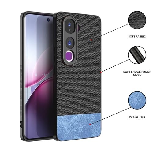 Kapa Soft Fabric & Leather Hybrid Protective Back Cover for Vivo Y400 Pro 5G | Shockproof Slim Hard Anti Slip Back Case (Black,Blue) - Image 2