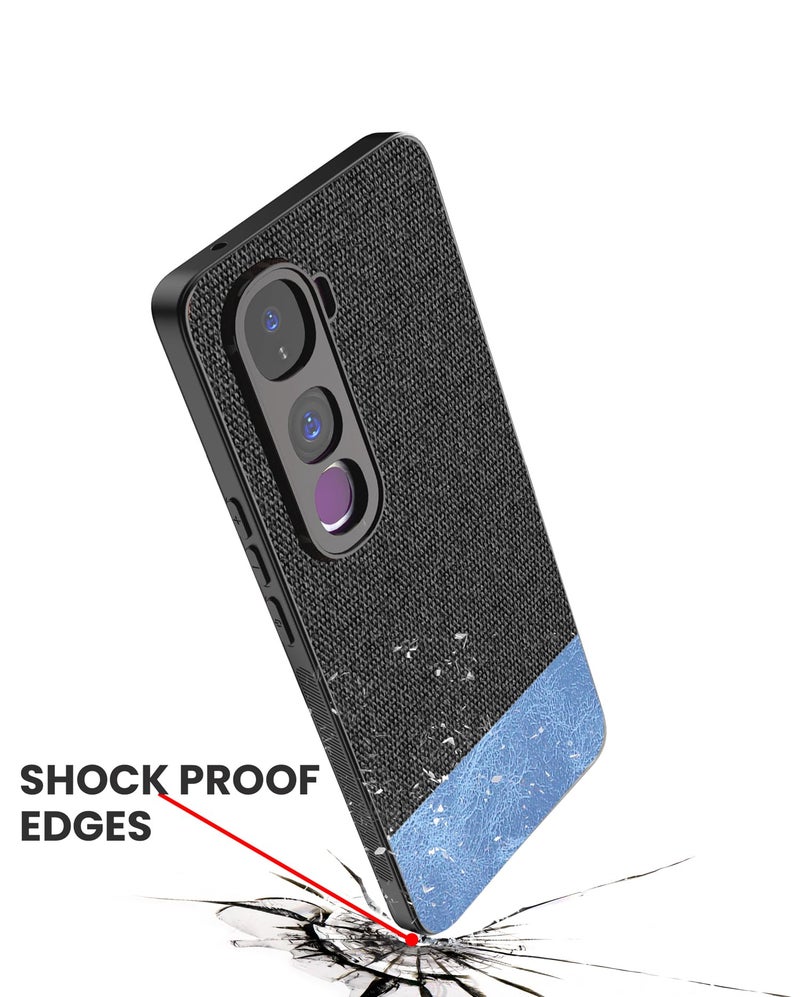 Kapa Soft Fabric & Leather Hybrid Protective Back Cover for Vivo Y400 Pro 5G | Shockproof Slim Hard Anti Slip Back Case (Black,Blue) - Image 4