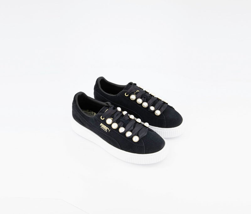 PUMA Women Suede Platform Bling Shoes, Black - Image 1