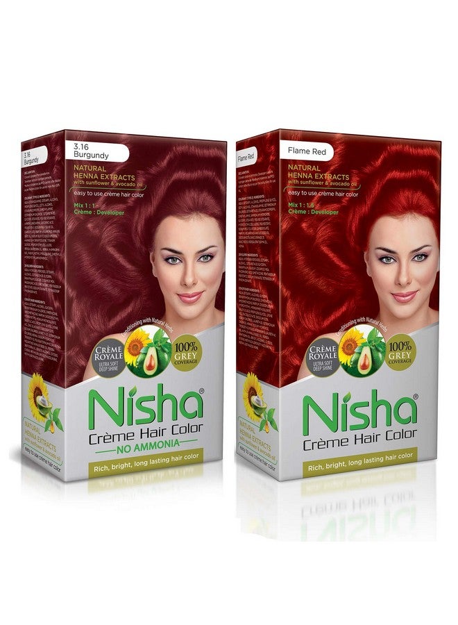 Nisha Creme Hair Color Combo Pack, Burgundy And Flame Red, Permanent Hair Colour For Women And Men - Image 1