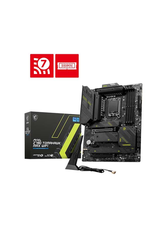 MSI MAG Z790 TOMAHAWK MAX WIFI ATX Motherboard, LGA1700 Socket, Intel Z790 Chipset, 4x DDR5 Slots, 192GB Max Memory, Wi-Fi 7 / BT 5.4, 2x PCIe x16, HDMI / DP, USB-A 3.2 / USB-C 3.2 | 911-7E25-010 Black - Image 1