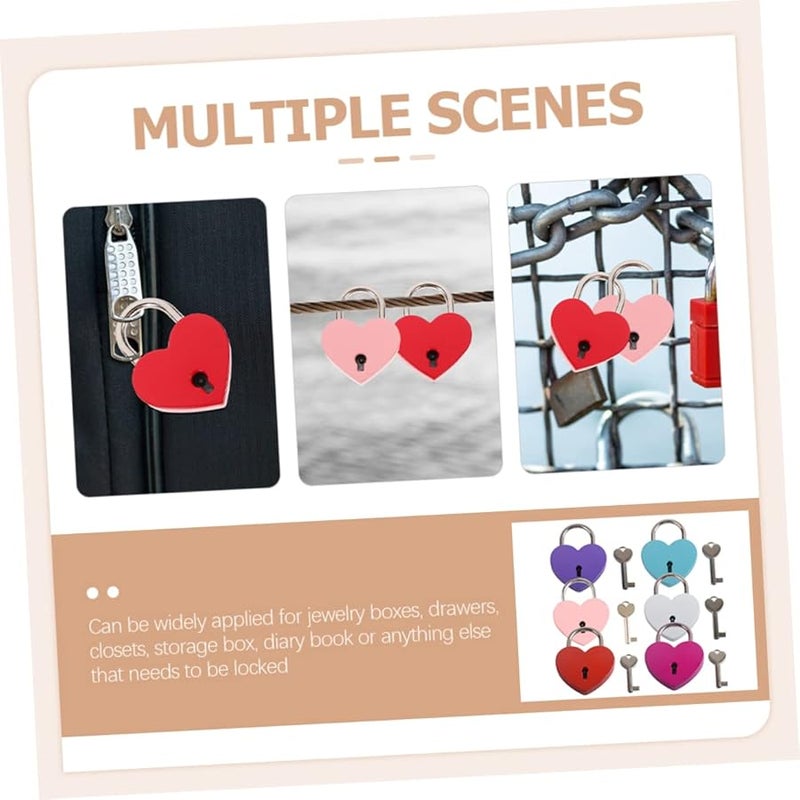 Healifty 6pcs Mini Heart Padlocks with Keys for Jewelry Box Diaries Suitcases Pink Purple Blue Red Silver - Image 4