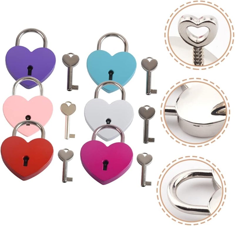 Healifty 6pcs Mini Heart Padlocks with Keys for Jewelry Box Diaries Suitcases Pink Purple Blue Red Silver - Image 5