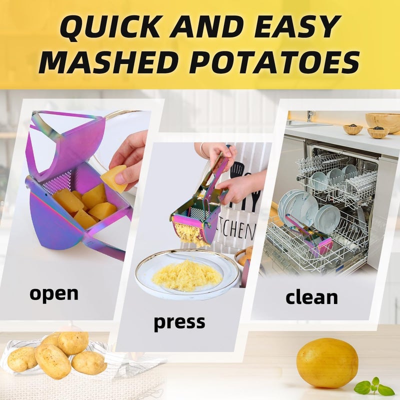 QRU Large Potato Ricer, Heavy Duty Stainless Steel Potato Masher for Commercial and Home Use, Fruit Press Baby Food Masher (Rainbow) - Image 4