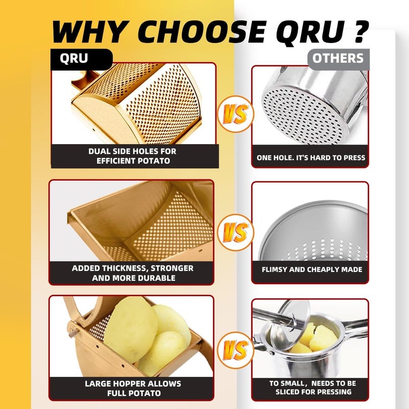 QRU Large Potato Ricer, Heavy Duty Stainless Steel Potato Masher for Commercial and Home Use, Fruit Press Baby Food Masher (Rainbow) - Image 5