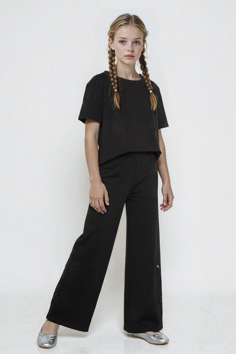 DeFacto Black Girl Girl Embroidered Wide Leg Trousers Casual - Image 1
