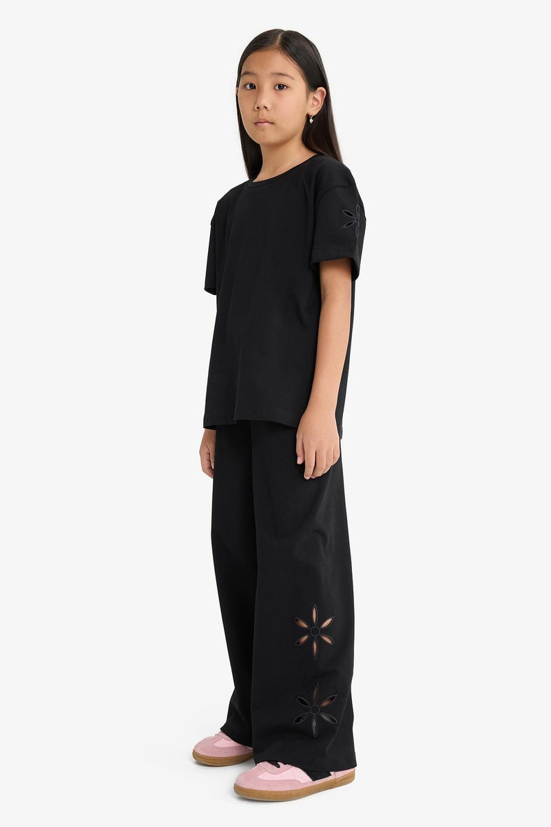 DeFacto Black Girl Girl Embroidered Wide Leg Trousers Casual - Image 2