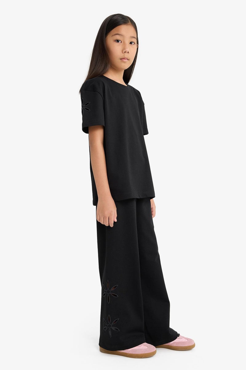 DeFacto Black Girl Girl Embroidered Wide Leg Trousers Casual - Image 3