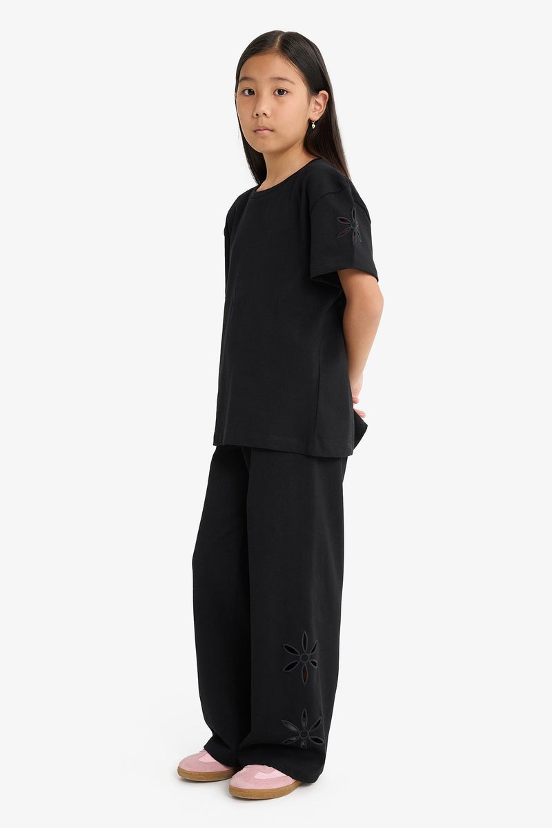 DeFacto Black Girl Girl Embroidered Wide Leg Trousers Casual - Image 5
