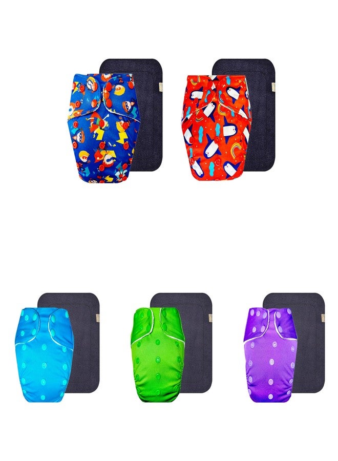 Dumbledo Premium Cloth Diaper with Black Insert (Pack of 5) | Snug Fit | 6-Layer Absorbent Pad | Travel Friendly | Designed by Moms | 3 Months - 3 Years | Unisex Baby - Image 1