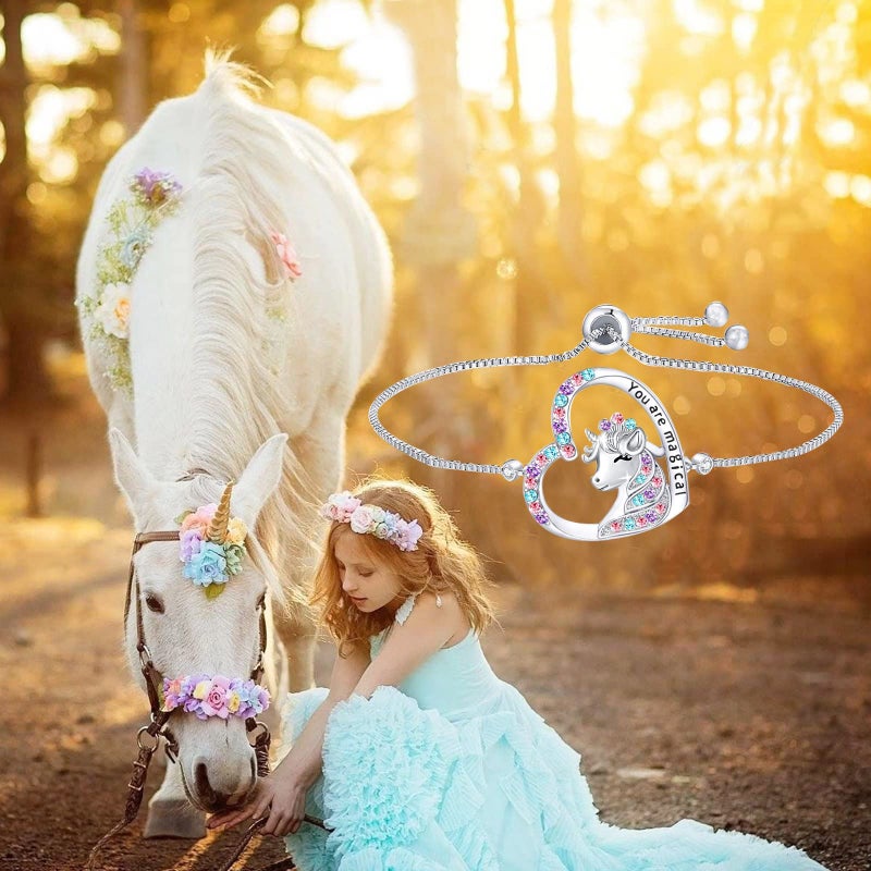 Luckilemon Magical Unicorn Bracelet for Girls Crystal Heart Pendant Bracelet Unicorn Jewelry Gifts for Girls Birthday christmas - Image 3