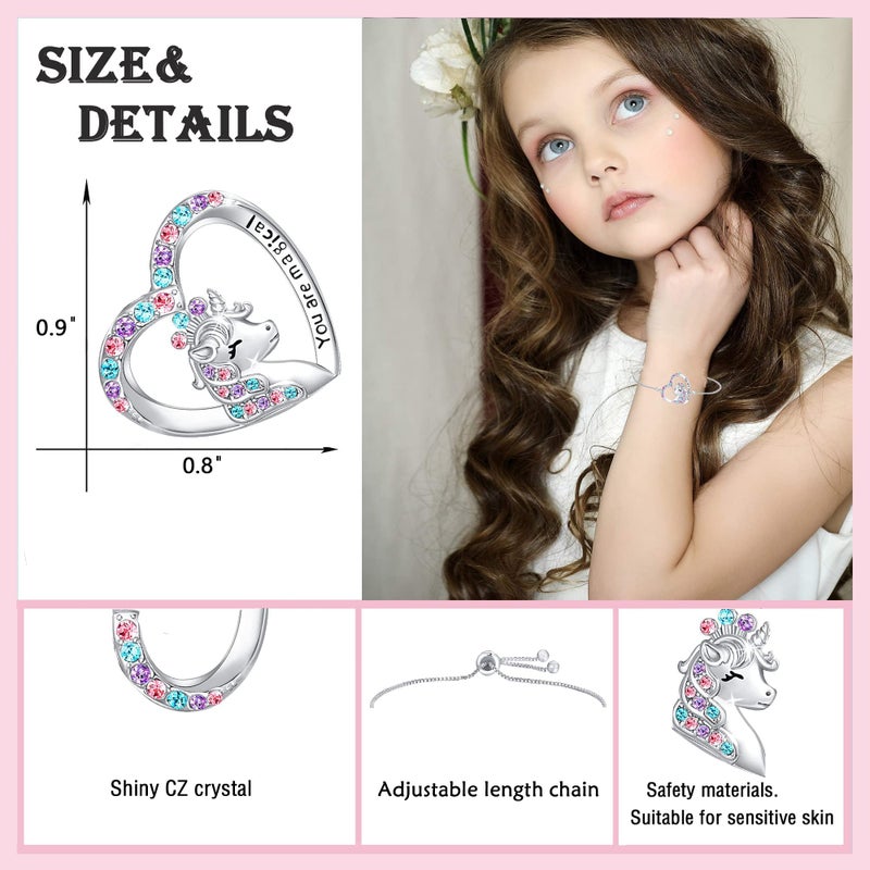 Luckilemon Magical Unicorn Bracelet for Girls Crystal Heart Pendant Bracelet Unicorn Jewelry Gifts for Girls Birthday christmas - Image 2