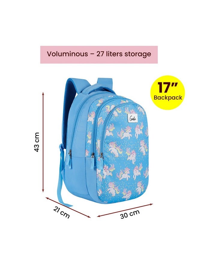 جيني حقيبة مدرسية جيني يونيكورن للبنات، 17 بوصة، زرقاء، 3 أقسام، مقاومة للماء 27 لترًا - Image 2