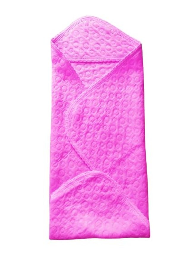 Soft Cotton Towel Baby Hooded Wrapper with Interlock Fabrics - New Born Babies Head Cap Towel with Plain| Safe and Skin Friendly for Babies with Multicolours (Pink)