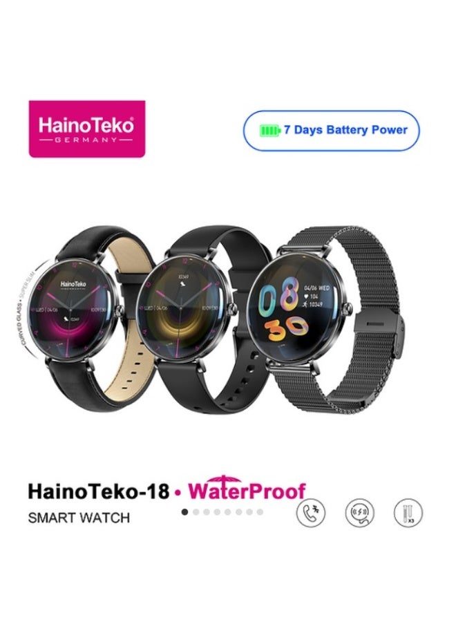 هينو تيكو ساعة هاينو تيكو 18 الذكية (أسود) | مكالمات بلوتوث، تتبع اللياقة البدنية، معدل ضربات القلب، مقاومة للماء، ساعة رياضية ذكية للرجال والنساء - Image 3